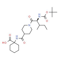 ChemSpider 2D Image | 1-({[1-(N-{[(2-Methyl-2-propanyl)oxy]carbonyl}-L-isoleucyl)-4-piperidinyl]carbonyl}amino)cyclohexanecarboxylic acid | C24H41N3O6