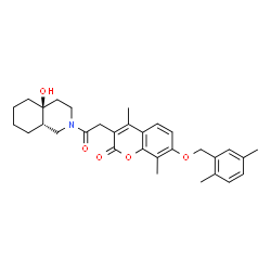 ChemSpider 2D Image | 7-[(2,5-Dimethylbenzyl)oxy]-3-{2-[(4aS,8aS)-4a-hydroxyoctahydro-2(1H)-isoquinolinyl]-2-oxoethyl}-4,8-dimethyl-2H-chromen-2-one | C31H37NO5