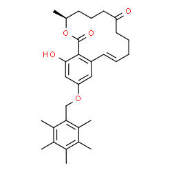 ChemSpider 2D Image | (3S,11E)-16-Hydroxy-3-methyl-14-[(pentamethylbenzyl)oxy]-3,4,5,6,9,10-hexahydro-1H-2-benzoxacyclotetradecine-1,7(8H)-dione | C30H38O5
