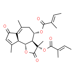 ChemSpider 2D Image | (3S,3aR,4S,9aS,9bR)-3,6,9-Trimethyl-2,7-dioxo-2,3,3a,4,5,7,9a,9b-octahydroazuleno[4,5-b]furan-3,4-diyl (2E,2'E)bis(2-methyl-2-butenoate) | C25H30O7