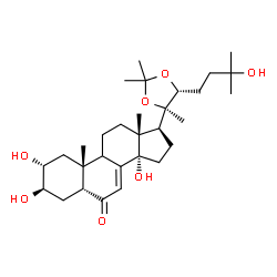 ChemSpider 2D Image | (2alpha,3beta,5beta,9xi,17beta)-2,3,14-Trihydroxy-17-[(4R,5R)-5-(3-hydroxy-3-methylbutyl)-2,2,4-trimethyl-1,3-dioxolan-4-yl]androst-7-en-6-one | C30H48O7