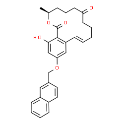 ChemSpider 2D Image | (3S,11E)-16-Hydroxy-3-methyl-14-(2-naphthylmethoxy)-3,4,5,6,9,10-hexahydro-1H-2-benzoxacyclotetradecine-1,7(8H)-dione | C29H30O5
