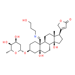 ChemSpider 2D Image | (3beta,5beta,19E)-3-[(2,6-Dideoxy-beta-D-ribo-hexopyranosyl)oxy]-5,14-dihydroxy-19-[(3-hydroxypropyl)imino]card-20(22)-enolide | C32H49NO9