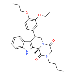 ChemSpider 2D Image | (12bS)-2-Butyl-7-(3-ethoxy-4-propoxyphenyl)-12b-methyl-2,3,6,7,12,12b-hexahydropyrazino[1',2':1,2]pyrido[3,4-b]indole-1,4-dione | C30H37N3O4