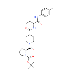 ChemSpider 2D Image | 2-Methyl-2-propanyl (2S)-2-{[4-({(2R)-1-[(4-ethylphenyl)amino]-3-methyl-1-oxo-2-butanyl}carbamoyl)-1-piperidinyl]carbonyl}-1-pyrrolidinecarboxylate | C29H44N4O5
