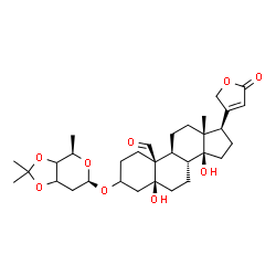 ChemSpider 2D Image | (5beta)-3-[(2,6-Dideoxy-3,4-O-isopropylidene-beta-D-glycero-hexopyranosyl)oxy]-5,14-dihydroxy-19-oxocard-20(22)-enolide | C32H46O9