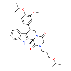ChemSpider 2D Image | (12bS)-7-(4-Isopropoxy-3-methoxyphenyl)-2-(3-isopropoxypropyl)-12b-methyl-2,3,6,7,12,12b-hexahydropyrazino[1',2':1,2]pyrido[3,4-b]indole-1,4-dione | C31H39N3O5
