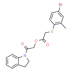 ChemSpider 2D Image | 2-(2,3-Dihydro-1H-indol-1-yl)-2-oxoethyl [(4-bromo-2-methylphenyl)sulfanyl]acetate | C19H18BrNO3S