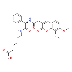 ChemSpider 2D Image | 6-{[(2R)-2-{[(7,8-Dimethoxy-4-methyl-2-oxo-2H-chromen-3-yl)acetyl]amino}-2-phenylacetyl]amino}hexanoic acid | C28H32N2O8