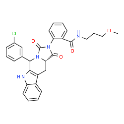 ChemSpider 2D Image | 2-[(11aS)-5-(3-Chlorophenyl)-1,3-dioxo-5,6,11,11a-tetrahydro-1H-imidazo[1',5':1,6]pyrido[3,4-b]indol-2(3H)-yl]-N-(3-methoxypropyl)benzamide | C30H27ClN4O4
