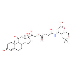 ChemSpider 2D Image | 3-(2,2-Dimethyltetrahydro-2H-pyran-4-yl)-3-[(4-{[(8xi,9xi,14xi)-17-hydroxy-3,11,20-trioxopregn-4-en-21-yl]oxy}-4-oxobutanoyl)amino]propanoic acid | C35H49NO10