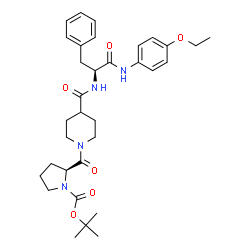 ChemSpider 2D Image | 2-Methyl-2-propanyl (2S)-2-{[4-({(2S)-1-[(4-ethoxyphenyl)amino]-1-oxo-3-phenyl-2-propanyl}carbamoyl)-1-piperidinyl]carbonyl}-1-pyrrolidinecarboxylate | C33H44N4O6