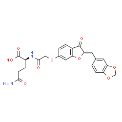 ChemSpider 2D Image | N~2~-({[(2Z)-2-(1,3-Benzodioxol-5-ylmethylene)-3-oxo-2,3-dihydro-1-benzofuran-6-yl]oxy}acetyl)-L-glutamine | C23H20N2O9