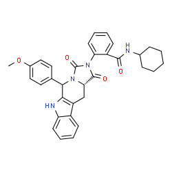 ChemSpider 2D Image | N-Cyclohexyl-2-[(11aS)-5-(4-methoxyphenyl)-1,3-dioxo-5,6,11,11a-tetrahydro-1H-imidazo[1',5':1,6]pyrido[3,4-b]indol-2(3H)-yl]benzamide | C33H32N4O4