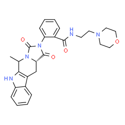 ChemSpider 2D Image | 2-[(11aS)-5-Methyl-1,3-dioxo-5,6,11,11a-tetrahydro-1H-imidazo[1',5':1,6]pyrido[3,4-b]indol-2(3H)-yl]-N-[2-(4-morpholinyl)ethyl]benzamide | C27H29N5O4