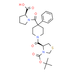 ChemSpider 2D Image | 1-[(1-{[(4S)-3-{[(2-Methyl-2-propanyl)oxy]carbonyl}-1,3-thiazolidin-4-yl]carbonyl}-4-phenyl-4-piperidinyl)carbonyl]-L-proline | C26H35N3O6S