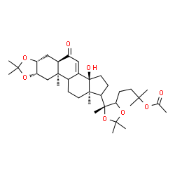 ChemSpider 2D Image | 4-{(5R)-5-[(3aS,5aR,6aR,9aS,10aR,12aR)-3a-Hydroxy-8,8,10a,12a-tetramethyl-5-oxo-2,3,3a,5,5a,6,6a,9a,10,10a,10b,11,12,12a-tetradecahydro-1H-cyclopenta[7,8]phenanthro[2,3-d][1,3]dioxol-1-yl]-2,2,5-trime
thyl-1,3-dioxolan-4-yl}-2-methyl-2-butanyl acetate | C35H54O8