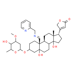 ChemSpider 2D Image | (8xi,14xi,17alpha,19E)-3-[(2,6-Dideoxy-3-O-methylhexopyranosyl)oxy]-5,14-dihydroxy-19-[(2-pyridinylmethyl)imino]card-20(22)-enolide | C36H50N2O8