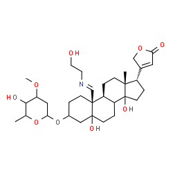 ChemSpider 2D Image | (8xi,14xi,17alpha,19E)-3-[(2,6-Dideoxy-3-O-methylhexopyranosyl)oxy]-5,14-dihydroxy-19-[(2-hydroxyethyl)imino]card-20(22)-enolide | C32H49NO9