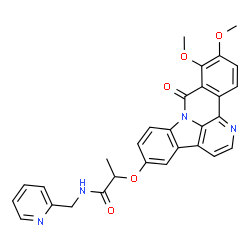 ChemSpider 2D Image | 2-[(10,11-Dimethoxy-9-oxo-9H-benzo[c]indolo[3,2,1-ij][1,5]naphthyridin-5-yl)oxy]-N-(2-pyridinylmethyl)propanamide | C29H24N4O5