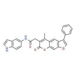 ChemSpider 2D Image | N-(1H-Indol-5-yl)-2-(5-methyl-7-oxo-3-phenyl-7H-furo[3,2-g]chromen-6-yl)acetamide | C28H20N2O4
