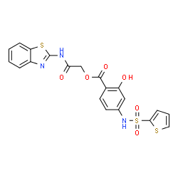 ChemSpider 2D Image | 2-(1,3-Benzothiazol-2-ylamino)-2-oxoethyl 2-hydroxy-4-[(2-thienylsulfonyl)amino]benzoate | C20H15N3O6S3