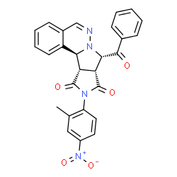 ChemSpider 2D Image | (8S,8aR,11aS,11bS)-8-Benzoyl-10-(2-methyl-4-nitrophenyl)-11a,11b-dihydro-8H-pyrrolo[3',4':3,4]pyrrolo[2,1-a]phthalazine-9,11(8aH,10H)-dione | C27H20N4O5
