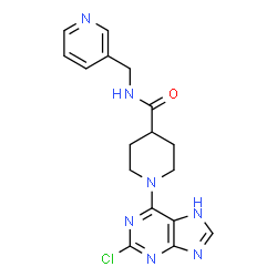 ChemSpider 2D Image | 1-(2-Chloro-7H-purin-6-yl)-N-(3-pyridinylmethyl)-4-piperidinecarboxamide | C17H18ClN7O