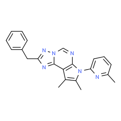 ChemSpider 2D Image | 2-Benzyl-8,9-dimethyl-7-(6-methyl-2-pyridinyl)-7H-pyrrolo[3,2-e][1,2,4]triazolo[1,5-c]pyrimidine | C22H20N6