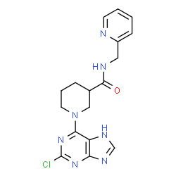 ChemSpider 2D Image | 1-(2-Chloro-7H-purin-6-yl)-N-(2-pyridinylmethyl)-3-piperidinecarboxamide | C17H18ClN7O