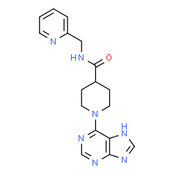 ChemSpider 2D Image | 1-(7H-Purin-6-yl)-N-(2-pyridinylmethyl)-4-piperidinecarboxamide | C17H19N7O