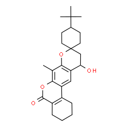 ChemSpider 2D Image | 11-Hydroxy-7-methyl-4'-(2-methyl-2-propanyl)-1,2,3,4,10,11-hexahydro-5H-spiro[benzo[c]pyrano[3,2-g]chromene-9,1'-cyclohexan]-5-one | C26H34O4