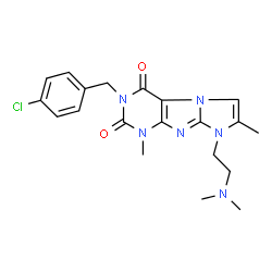 ChemSpider 2D Image | 3-(4-Chlorobenzyl)-8-[2-(dimethylamino)ethyl]-1,7-dimethyl-1H-imidazo[2,1-f]purine-2,4(3H,8H)-dione | C20H23ClN6O2