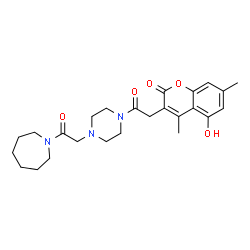 ChemSpider 2D Image | 3-(2-{4-[2-(1-Azepanyl)-2-oxoethyl]-1-piperazinyl}-2-oxoethyl)-5-hydroxy-4,7-dimethyl-2H-chromen-2-one | C25H33N3O5