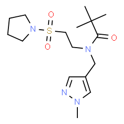ChemSpider 2D Image | 2,2-Dimethyl-N-[(1-methyl-1H-pyrazol-4-yl)methyl]-N-[2-(1-pyrrolidinylsulfonyl)ethyl]propanamide | C16H28N4O3S