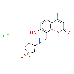 ChemSpider 2D Image | N-[(7-Hydroxy-4-methyl-2-oxo-2H-chromen-8-yl)methyl]tetrahydro-3-thiophenaminium 1,1-dioxide chloride | C15H18ClNO5S