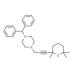 ChemSpider 2D Image | 1-(Diphenylmethyl)-4-[3-(2,6,6-trimethyltetrahydro-2H-pyran-2-yl)-2-propyn-1-yl]piperazine | C28H36N2O