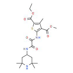 ChemSpider 2D Image | 2-Ethyl 4-methyl 3-methyl-5-({oxo[(2,2,6,6-tetramethyl-4-piperidinyl)amino]acetyl}amino)-2,4-thiophenedicarboxylate | C21H31N3O6S