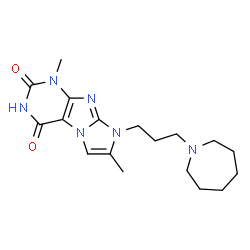 ChemSpider 2D Image | 8-[3-(1-Azepanyl)propyl]-1,7-dimethyl-1H-imidazo[2,1-f]purine-2,4(3H,8H)-dione | C18H26N6O2