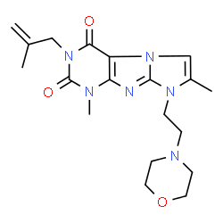 ChemSpider 2D Image | 1,7-Dimethyl-3-(2-methyl-2-propen-1-yl)-8-[2-(4-morpholinyl)ethyl]-1H-imidazo[2,1-f]purine-2,4(3H,8H)-dione | C19H26N6O3