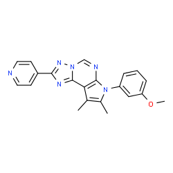 ChemSpider 2D Image | 7-(3-Methoxyphenyl)-8,9-dimethyl-2-(4-pyridinyl)-7H-pyrrolo[3,2-e][1,2,4]triazolo[1,5-c]pyrimidine | C21H18N6O