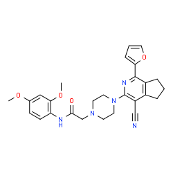 ChemSpider 2D Image | 2-{4-[4-Cyano-1-(2-furyl)-6,7-dihydro-5H-cyclopenta[c]pyridin-3-yl]-1-piperazinyl}-N-(2,4-dimethoxyphenyl)acetamide | C27H29N5O4