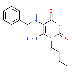 ChemSpider 2D Image | 6-Amino-5-benzylamino-1-butyl-1H-pyrimidine-2,4-dione | C15H20N4O2