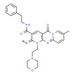 ChemSpider 2D Image | (2E)-2-Imino-8-methyl-1-[2-(4-morpholinyl)ethyl]-5-oxo-N-(2-phenylethyl)-1,5-dihydro-2H-dipyrido[1,2-a:2',3'-d]pyrimidine-3-carboxamide | C27H30N6O3