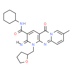 ChemSpider 2D Image | (2E)-N-Cyclohexyl-2-imino-8-methyl-5-oxo-1-(tetrahydro-2-furanylmethyl)-1,5-dihydro-2H-dipyrido[1,2-a:2',3'-d]pyrimidine-3-carboxamide | C24H29N5O3
