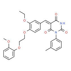 ChemSpider 2D Image | (5Z)-5-{3-Ethoxy-4-[2-(2-methoxyphenoxy)ethoxy]benzylidene}-1-(3-methylphenyl)-2,4,6(1H,3H,5H)-pyrimidinetrione | C29H28N2O7