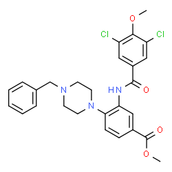 ChemSpider 2D Image | Methyl 4-(4-benzyl-1-piperazinyl)-3-[(3,5-dichloro-4-methoxybenzoyl)amino]benzoate | C27H27Cl2N3O4