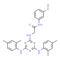 ChemSpider 2D Image | N~2~-{4,6-Bis[(2,4-dimethylphenyl)amino]-1,3,5-triazin-2-yl}-N-(3-methoxyphenyl)glycinamide | C28H31N7O2