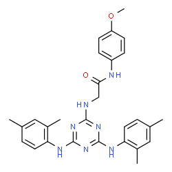 ChemSpider 2D Image | N~2~-{4,6-Bis[(2,4-dimethylphenyl)amino]-1,3,5-triazin-2-yl}-N-(4-methoxyphenyl)glycinamide | C28H31N7O2