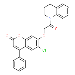 ChemSpider 2D Image | 6-Chloro-7-[2-(3,4-dihydro-1(2H)-quinolinyl)-2-oxoethoxy]-4-phenyl-2H-chromen-2-one | C26H20ClNO4